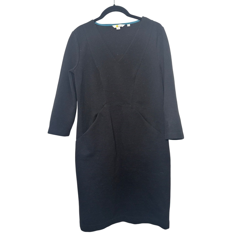 Boden Black Ottoman Knit V-Neck Sheath Dress with Pockets Size US 8R J0235
